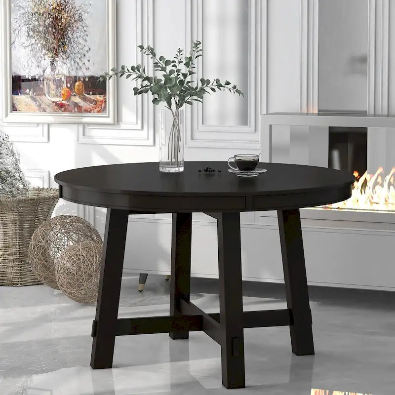 Table de salle à manger ronde extensible style ferme