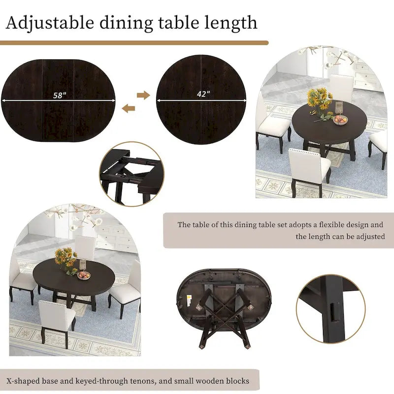 Table de salle à manger ronde extensible style ferme