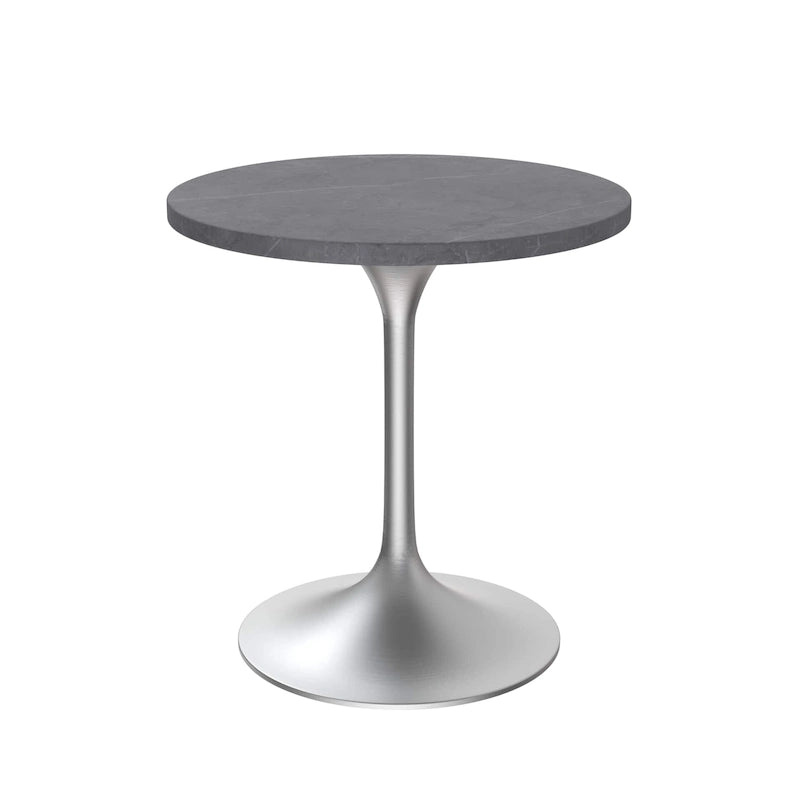Table à Manger Ronde avec Plateau en Pierre et Piètement en Chrome Brossé