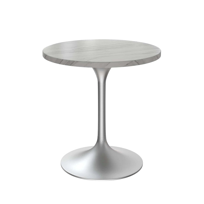 Table à Manger Ronde avec Plateau en Pierre et Piètement en Chrome Brossé