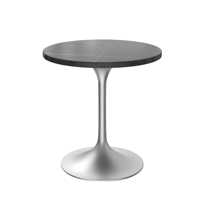 Table à Manger Ronde avec Plateau en Pierre et Piètement en Chrome Brossé