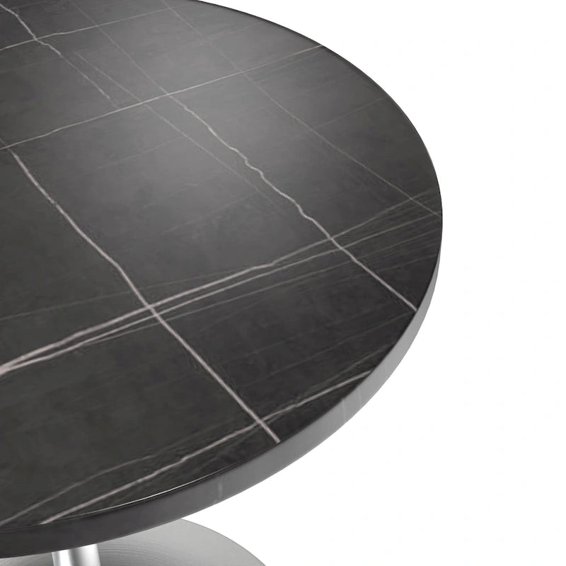 Table à Manger Ronde avec Plateau en Pierre et Piètement en Chrome Brossé