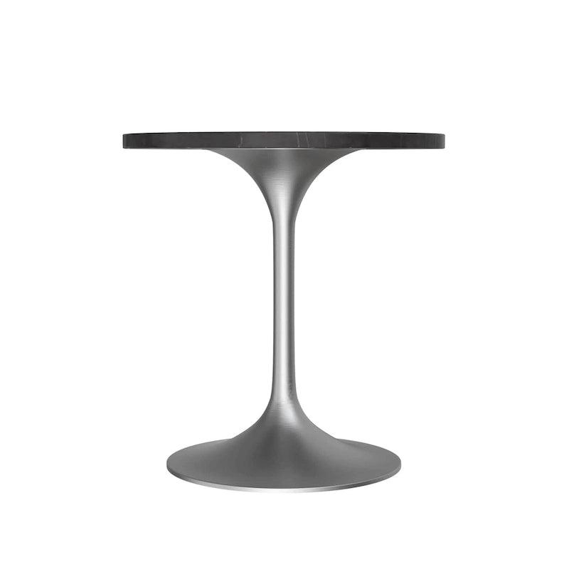 Table à Manger Ronde avec Plateau en Pierre et Piètement en Chrome Brossé