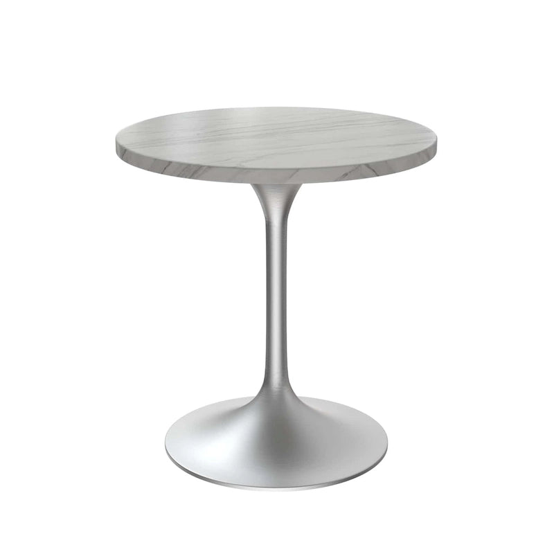 Table à Manger Ronde avec Plateau en Pierre et Piètement en Chrome Brossé