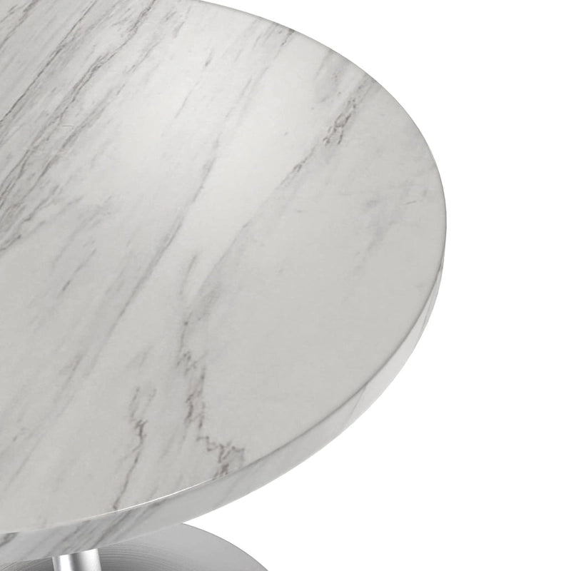 Table à Manger Ronde avec Plateau en Pierre et Piètement en Chrome Brossé