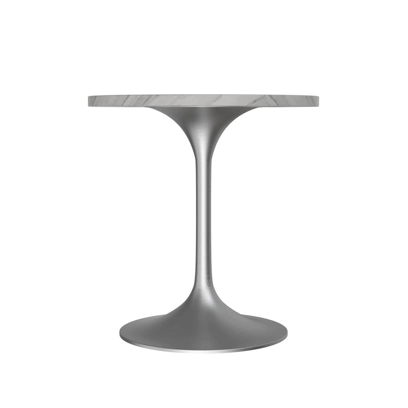 Table à Manger Ronde avec Plateau en Pierre et Piètement en Chrome Brossé