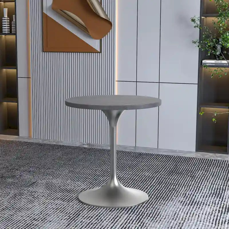 Table à Manger Ronde avec Plateau en Pierre et Piètement en Chrome Brossé