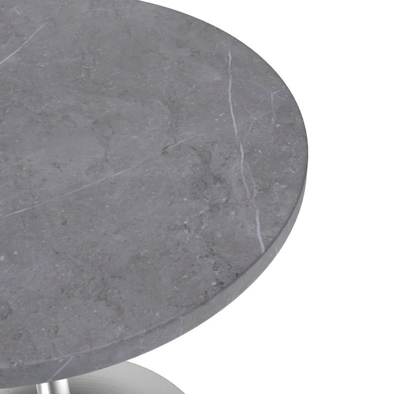 Table à Manger Ronde avec Plateau en Pierre et Piètement en Chrome Brossé