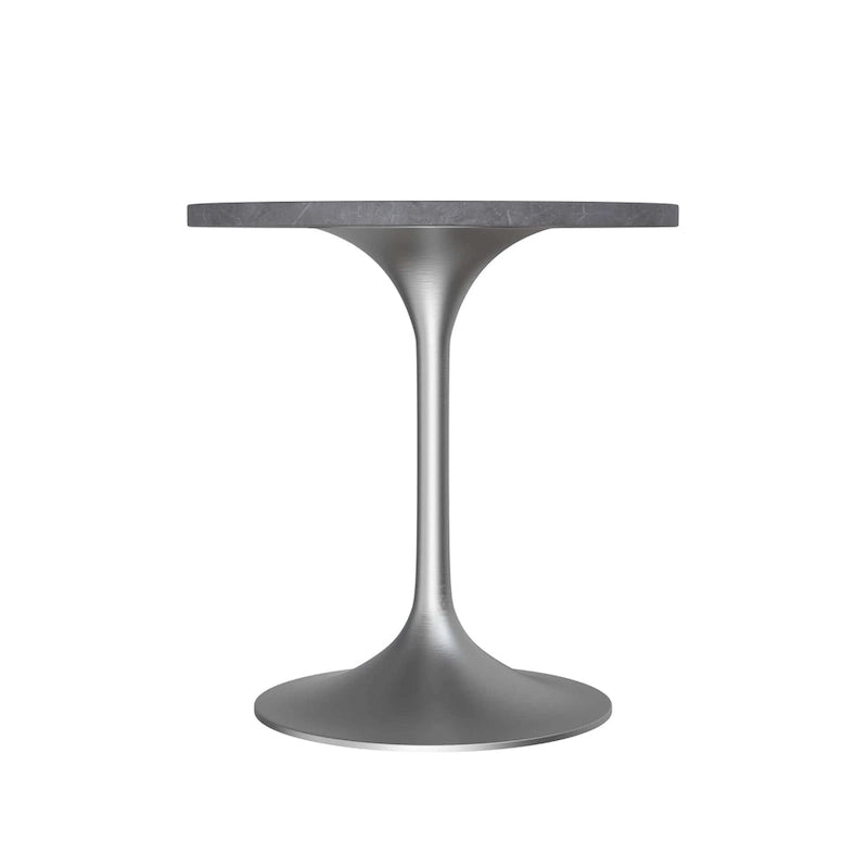 Table à Manger Ronde avec Plateau en Pierre et Piètement en Chrome Brossé