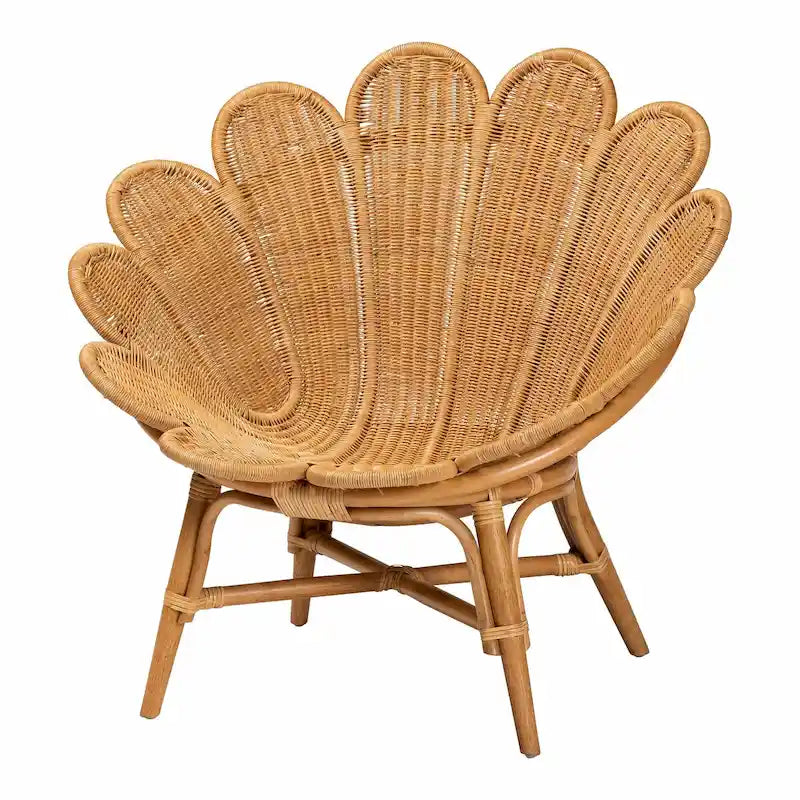 Fauteuil d'appoint bohème en rotin couleur miel avec motif floral