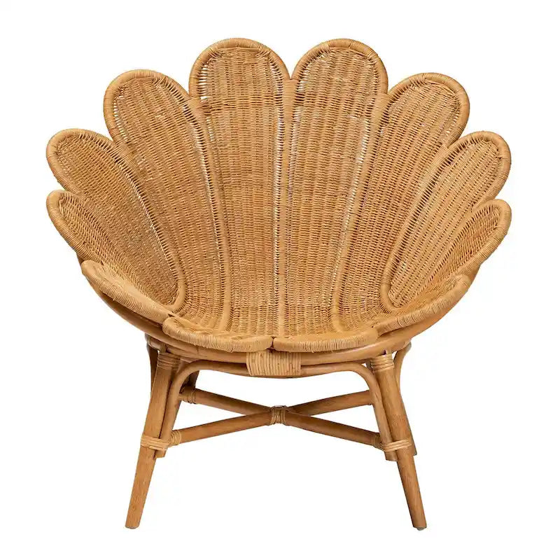 Fauteuil d'appoint bohème en rotin couleur miel avec motif floral