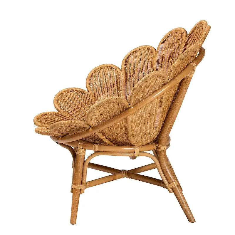 Fauteuil d'appoint bohème en rotin couleur miel avec motif floral