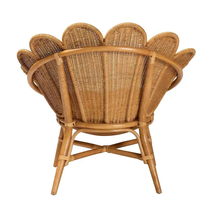 Fauteuil d'appoint bohème en rotin couleur miel avec motif floral