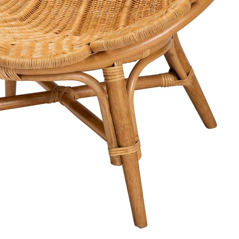 Fauteuil d'appoint bohème en rotin couleur miel avec motif floral