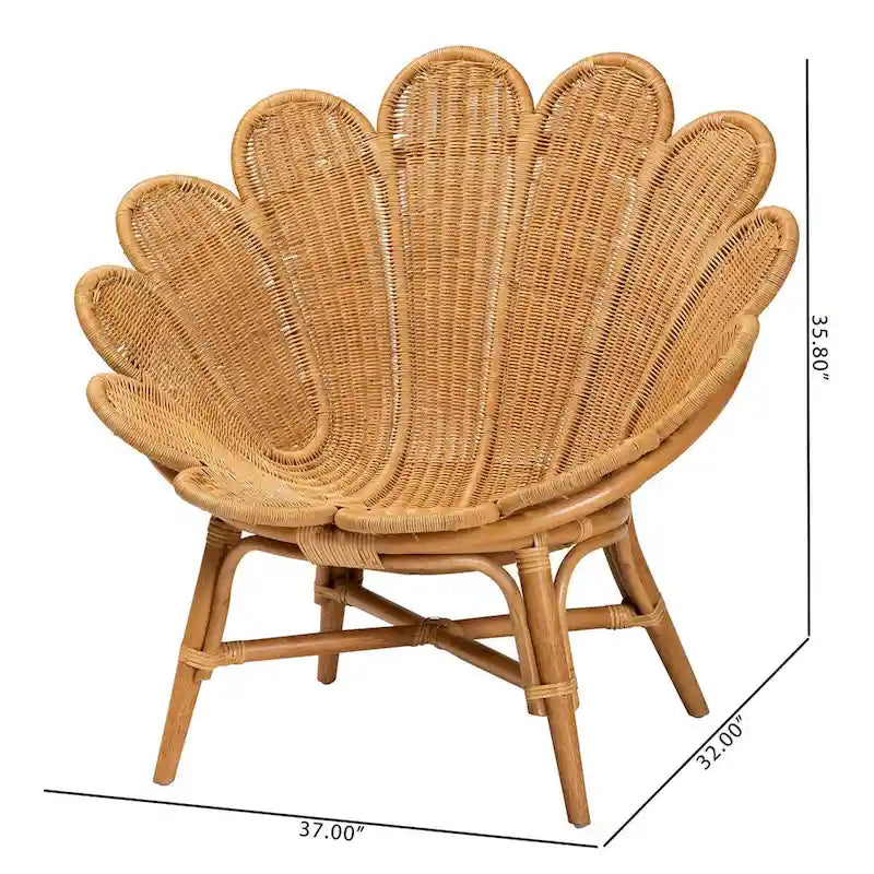 Fauteuil d'appoint bohème en rotin couleur miel avec motif floral