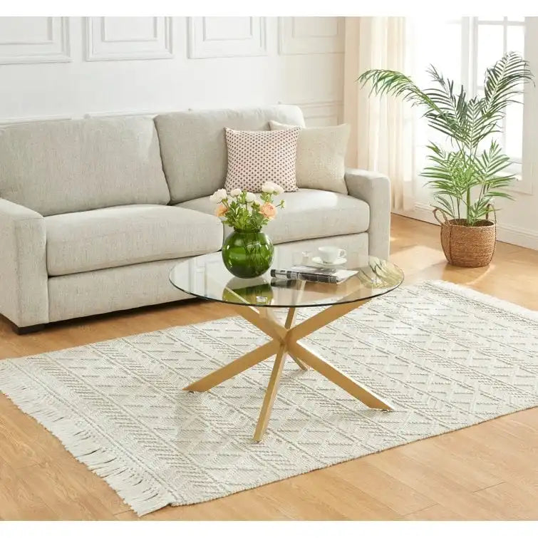 Table basse ronde avec plateau en verre