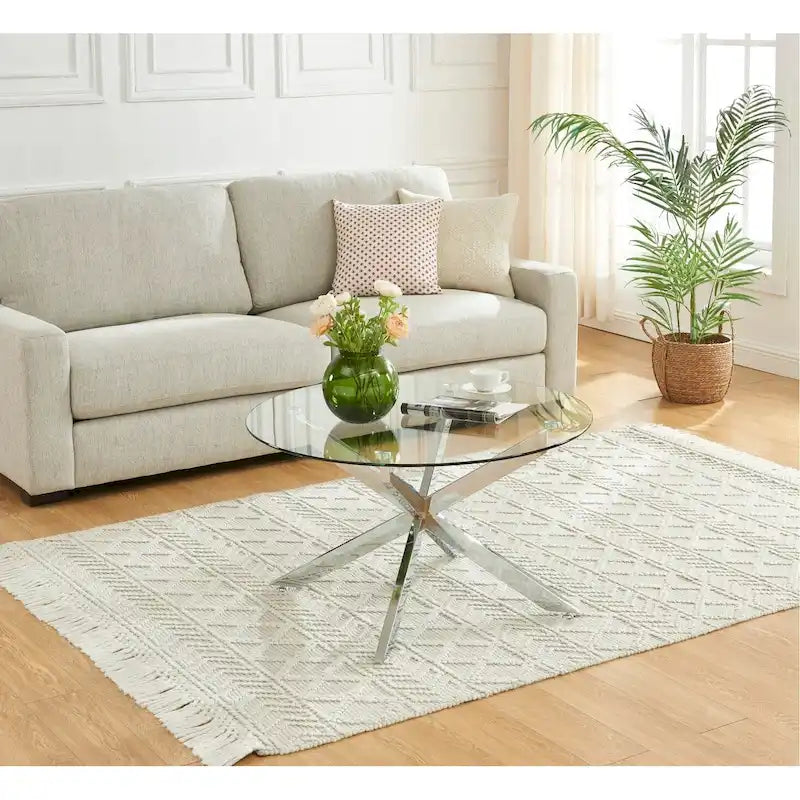 Table basse ronde avec plateau en verre
