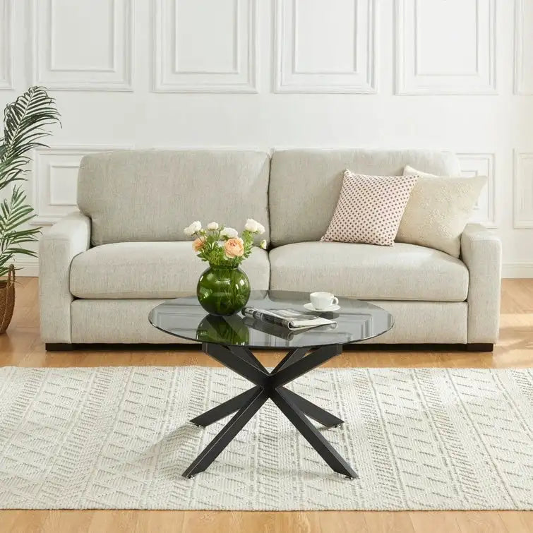 Table basse ronde avec plateau en verre