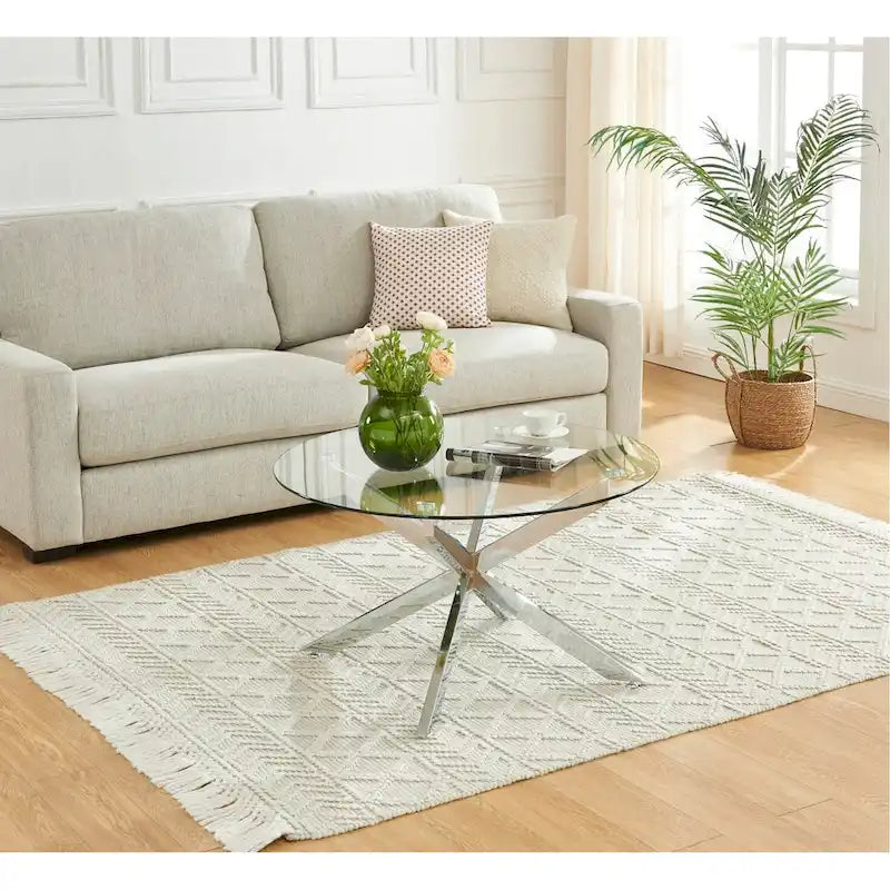 Table basse ronde avec plateau en verre