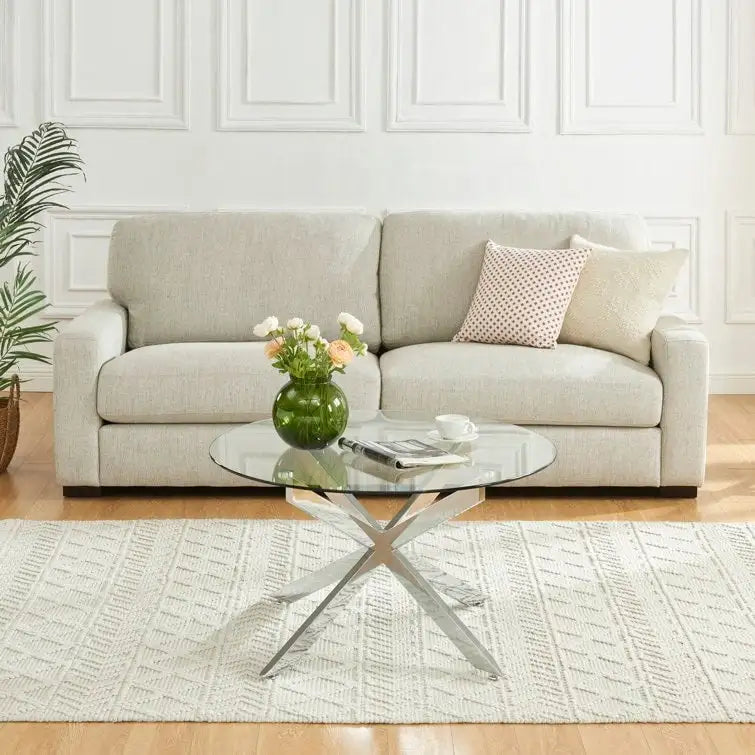 Table basse ronde avec plateau en verre