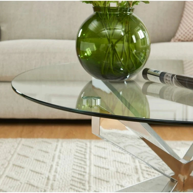 Table basse ronde avec plateau en verre