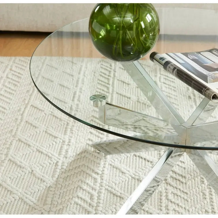 Table basse ronde avec plateau en verre