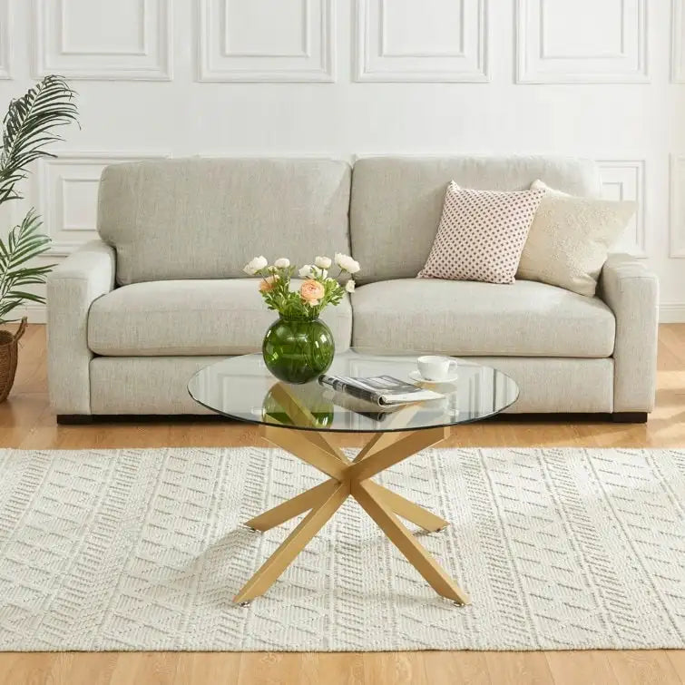 Table basse ronde avec plateau en verre